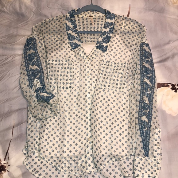 Sheer Teal & Ivory Free People button down. Sz M - Picture 4 of 7